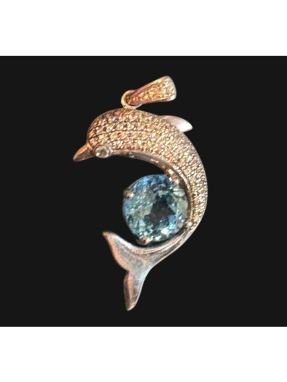 STAUER 925 Sterling Dolphin Pendant Necklace Topaz Gemstone Pave Crystal 3.8g